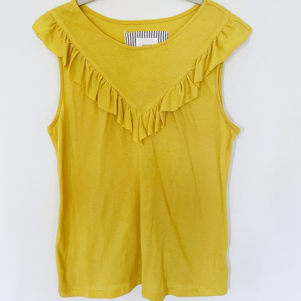 Maeve mustard yellow sleeveless ruffle top